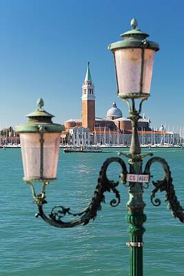 Lamp Wall Art featuring the digital art Italy, Veneto, Venetian Lagoon, Adriatic Coast, Venezia District, Venice, Venezia, San Giorgio Maggiore, Venice Street Lamp With San Giorgio Maggiore On The Background From Riva Dei Sette Martiri by Nicolo Miana