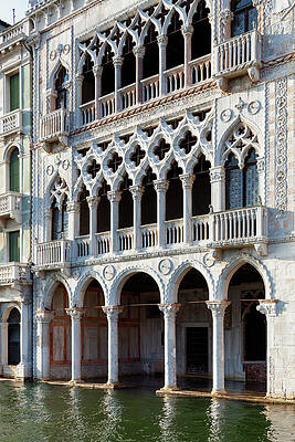 Facade Wall Art featuring the digital art Italy, Veneto, Venezia District, Venetian Lagoon, Adriatic Coast, Venice, Ca' D'oro, Gothic Facade Along Grand Canal by Guido Baviera