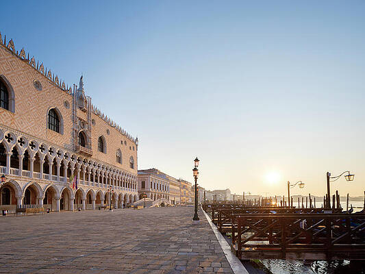 Facade Wall Art featuring the digital art Italy, Veneto, Venezia District, Venice, St Mark's Square, The Light Of Dawn Illuminates The Facade Of Palazzo Ducale by Franco Cogoli