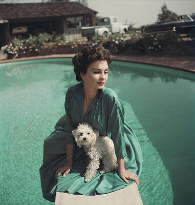Woman by the Pool with Dog Wall Art