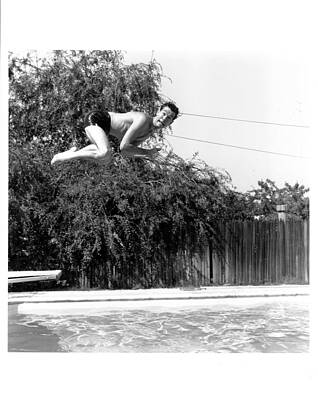 Man Mid-Air Dive by the Pool Wall Art