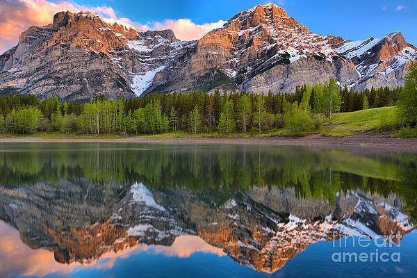 Sunrise Wall Art featuring the photograph Kananaskis Fiery Sunrise Reflections by Adam Jewell