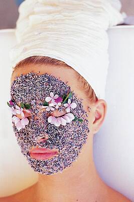 Spa Wall Art featuring the photograph Karolina Kurkova Coated In Lavender And Flower by Arthur Elgort