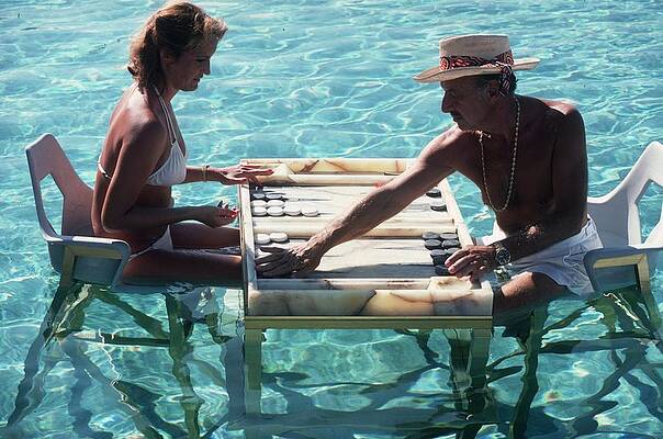 Playing Backgammon in the Pool Wall Art