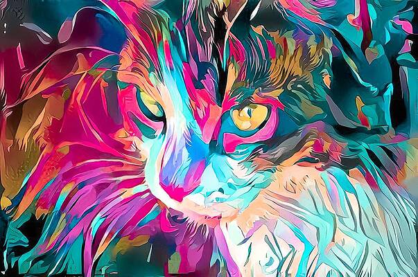 Happy Digital Art - Kitty Abstract Flowing Paint by Don Northup
