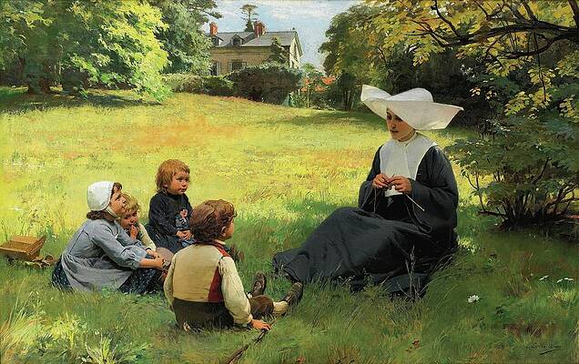 Religion Wall Art featuring the painting La Lecon De Catechisme by Louis Emile Adan