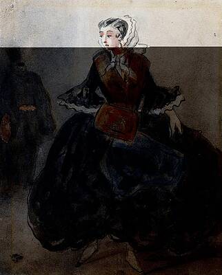 Constantin Guys Painting - Lady With A Muff by Constantin Guys