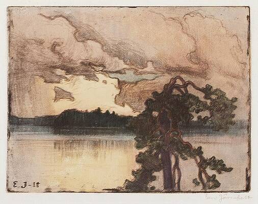 Eero Jarnefelt Painting - Lake Landscape At Sunset by Eero Jarnefelt