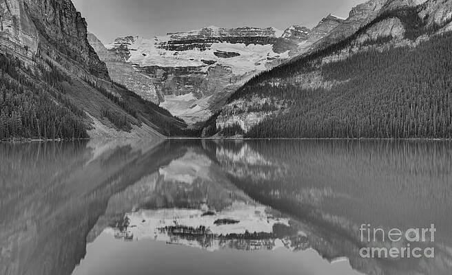 Sunrise Wall Art featuring the photograph Lake Louise Summer 2019 Sunrise Panorama Black And White by Adam Jewell