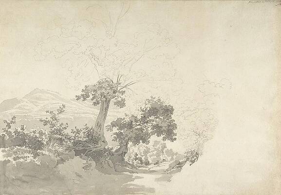 Monochrome Drawing - Landscape Near Albano And Pallazole by Joseph Rebell