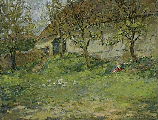 Chicken Painting - Landscape by Otakar Lebeda