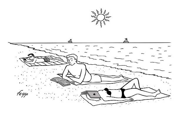 Coastal Wall Art featuring the drawing Laptop At The Beach by Felipe Galindo