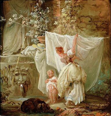 Hubert Robert Painting - Laundress And Child by Hubert Robert