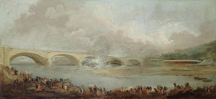 Hubert Robert Painting - Le Decintrement Du Pont De Neuilly, Le 22 Septembre 1772 by Hubert Robert