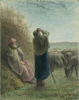 Flock Painting - Le Passage Des Oies Sauvages by Jean-francois Millet