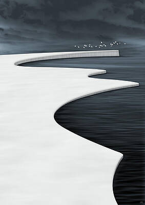 Curved Winter Shoreline Digital Art