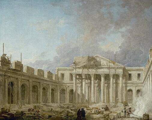 Hubert Robert Painting - Lecole De Chirurgie En Construction by Hubert Robert
