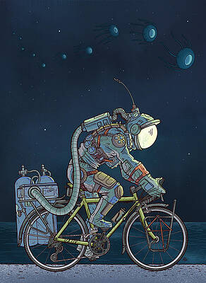 Futuristic Astronaut on Bicycle Wall Art