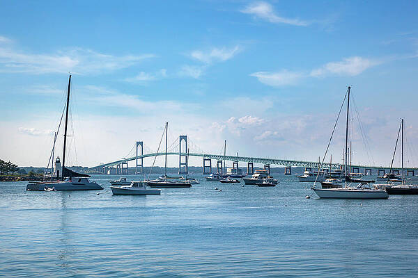 Sailboats Near Newport Bridge Wall Art