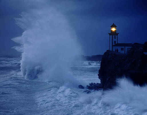 Lighthouse Wall Art featuring the digital art Lighthouse And Rough Sea by Giovanni Simeone