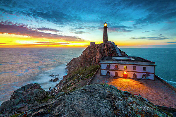 Impressive Wall Art featuring the digital art Lighthouse, Galicia, Spain by Olimpio Fantuz