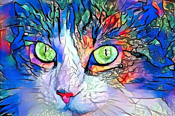 Happy Digital Art - Look Deep Into My Green Cat Eyes by Don Northup