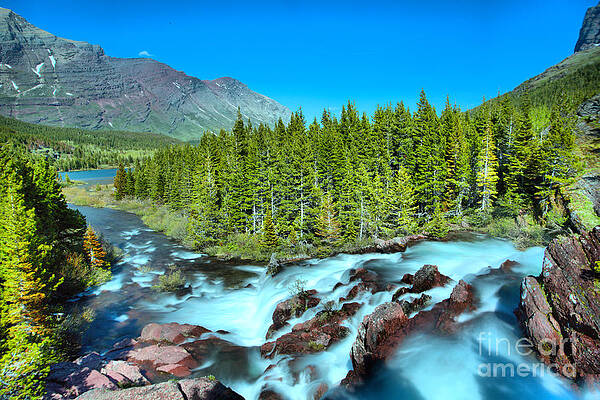 Wall Art featuring the photograph Looking Down Glacier Red Rock Falls by Adam Jewell