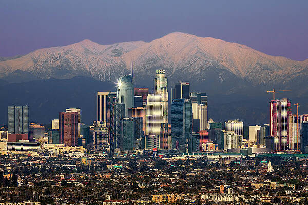 Los Angeles Wall Art featuring the photograph Los Angeles With Snow Capped Mts by Kelley King