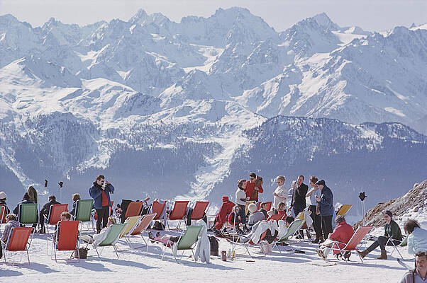 Skiers Lounging with Mountain View Wall Art