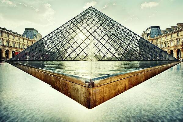Fountain Wall Art featuring the digital art Louvre Museum In Paris by Massimo Ripani