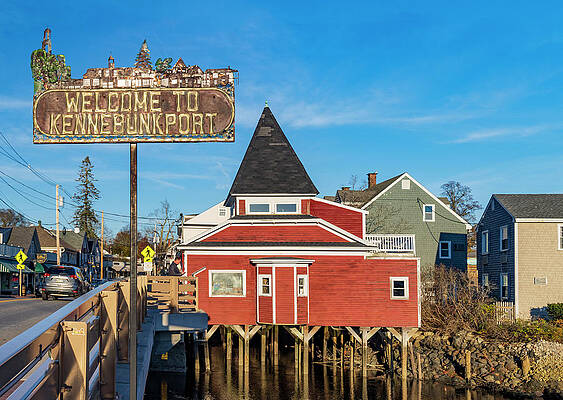 Facade Wall Art featuring the digital art Maine, Kennebunkport, Maine Street Scene by Claudia Uripos