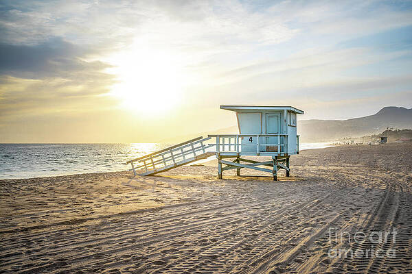 California Wall Art featuring the photograph Malibu Zuma Beach Lifeguard Tower #4 Sunset by Paul Velgos