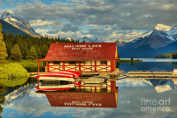Wall Art featuring the photograph Maligne Reflections Between The Peaks by Adam Jewell