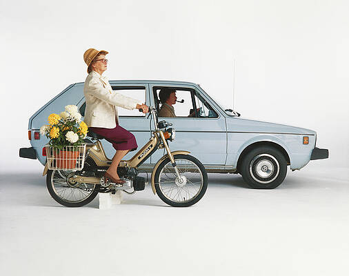 Wall Art featuring the photograph Man Driving Car And Woman Riding by Tom Kelley Archive