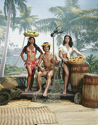 Tropical Island Scene with Fruit Gatherers Wall Art