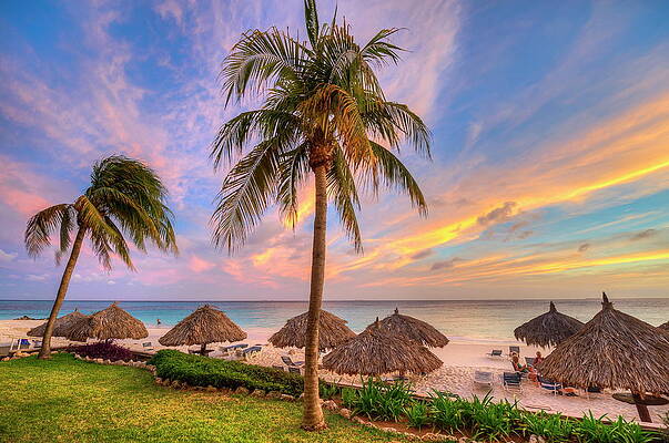 Sunset Digital Art - Manchebo Beach, Aruba by Werner Bertsch