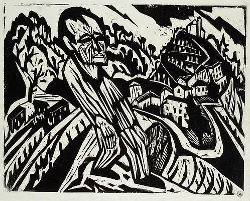 Expressionism Wall Art featuring the painting Mann In Landschaft by Hermann Scherer