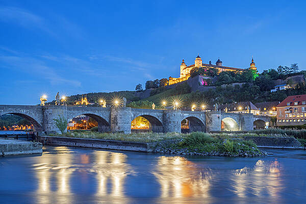 Germany Wall Art featuring the digital art Marienberg Fortress Above Alter Mainbrucke Am Main In Wurzburg by Christian Back