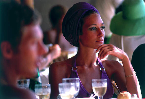 Woman in Purple Headscarf at Gathering Wall Art