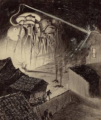 Monochrome Wall Art featuring the painting Martians Blast House by Henrique Alvim Correa