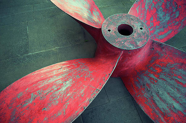 Wall Art featuring the photograph Massive Propeller Distressed Red by Peskymonkey