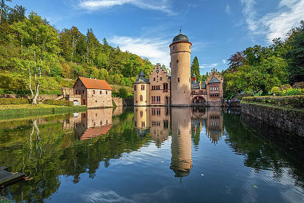 Autumn Wall Art featuring the digital art Mespelbrunn Moated Castle In The Elsava Valley In The Spessart by Reinhard Schmid