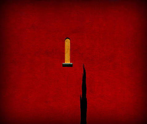 Minimalist Red Wall with Shadow Wall Art