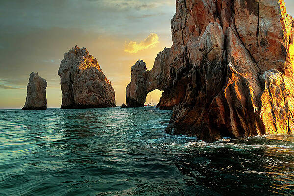 Sunset Digital Art - Mexico, Baja California Sur, Cabo San Lucas, The Arch by Claudia Uripos