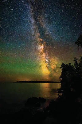 Michigan Wall Art featuring the photograph Milky Way And Northern Lights Over Isle Royale by Owen Weber
