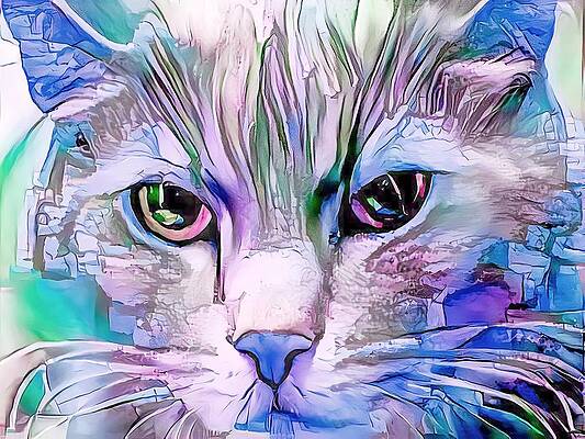 Happy Digital Art - Mister Big Blue Face Kitty by Don Northup