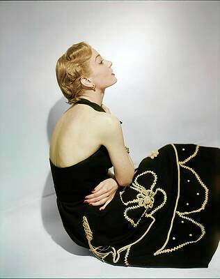 Black Background Wall Art featuring the photograph Model In A Carolyn Schnurer Dress by Horst P. Horst