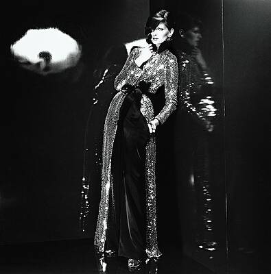 Wall Art featuring the photograph Model In Silver Norell Coat Dress by Chris von Wangenheim