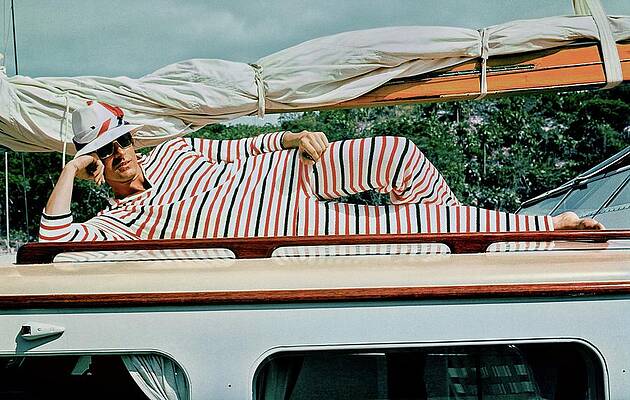 Transportation Photograph - Model In Striped Bodysuit by Peter Levy