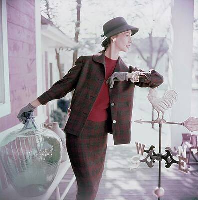 Wall Art featuring the photograph Model Leaning On A Weather Vane by Ted Croner